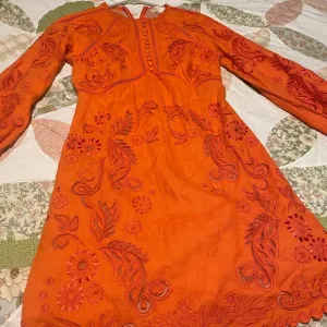 Michael Kors Floral Embroidered Hemp Mini Dress Orange size 2