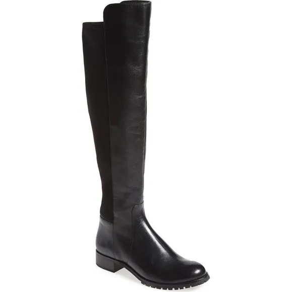 Michael Kors JOANIE Stretch Black Leather Gold Zip Over Knee Boots 5.5 NIB $250
