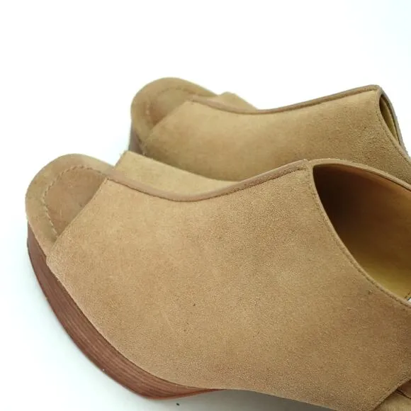 Michael Kors Piper Platform Tan Suede Peep Toe Block Heel Sandals Size 10