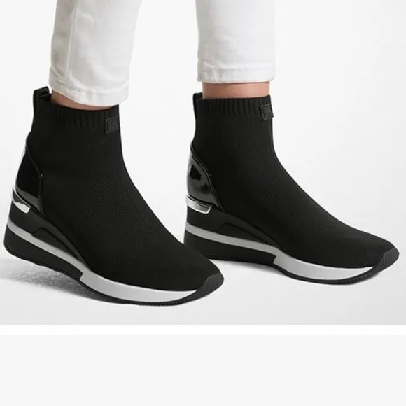 Michael Kors wedge sneakers sock booties black wedges booties pull on sneakers