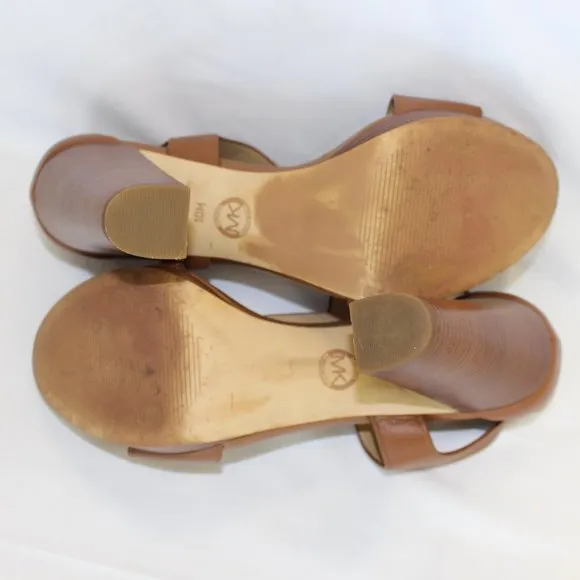 Michael Kors Womens Brown Berkly T-Strap Platform Dress Sandals Luggage Size 10