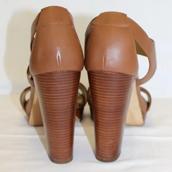 Michael Kors Womens Brown Berkly T-Strap Platform Dress Sandals Luggage Size 10