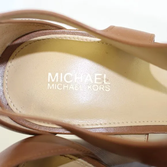 Michael Kors Womens Brown Berkly T-Strap Platform Dress Sandals Luggage Size 10