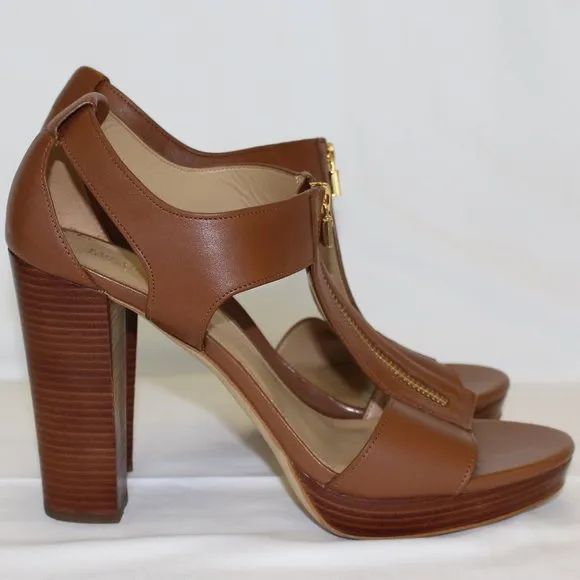 Michael Kors Womens Brown Berkly T-Strap Platform Dress Sandals Luggage Size 10