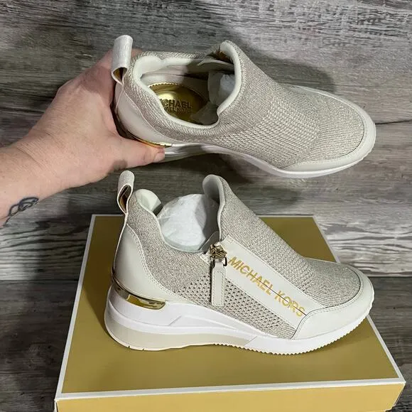 Michael Kors Womens Willis Stretch Knit Trainer in Champagne Size 7.5