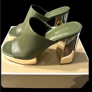 MICHAEL Michael Kors Olive Green Gold Platform Heels Size 6.5M