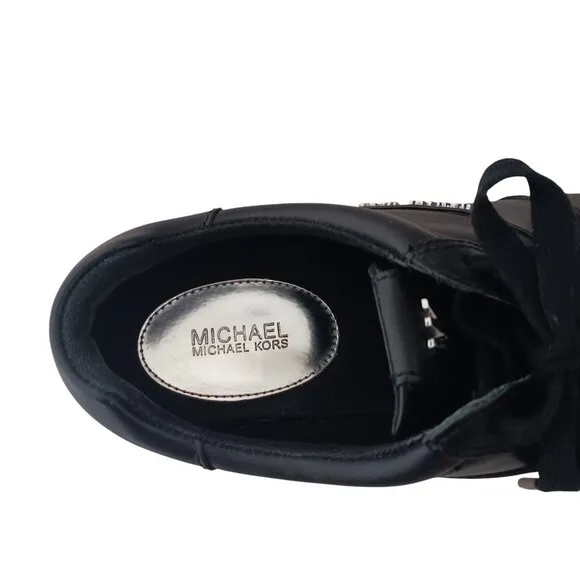 MICHAEL MICHAEL KORS Women's MK Allie Trainer Shoes Black Leather Sneakers SZ 8M
