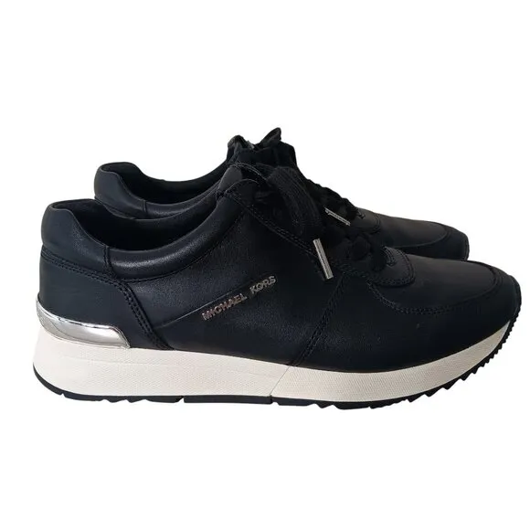 MICHAEL MICHAEL KORS Women's MK Allie Trainer Shoes Black Leather Sneakers SZ 8M