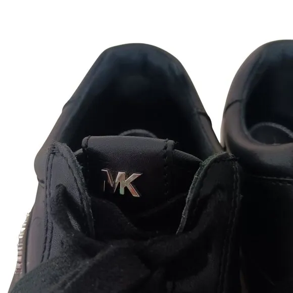MICHAEL MICHAEL KORS Women's MK Allie Trainer Shoes Black Leather Sneakers SZ 8M