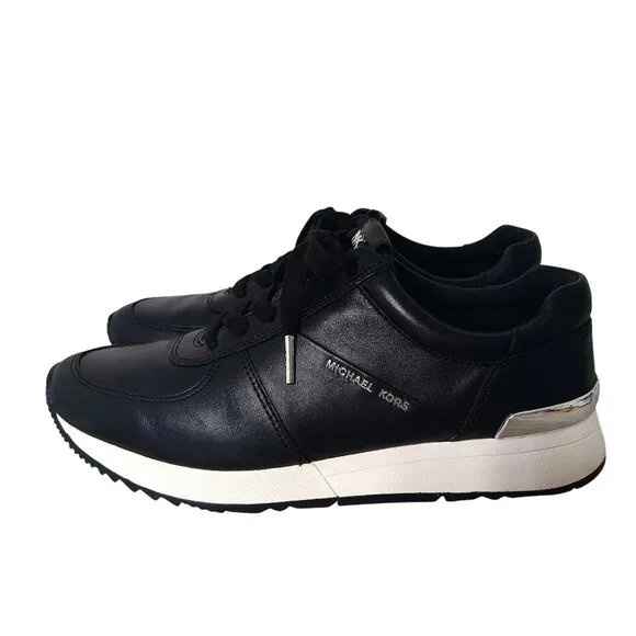 MICHAEL MICHAEL KORS Women's MK Allie Trainer Shoes Black Leather Sneakers SZ 8M