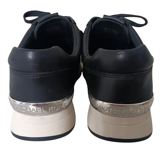 MICHAEL MICHAEL KORS Women's MK Allie Trainer Shoes Black Leather Sneakers SZ 8M