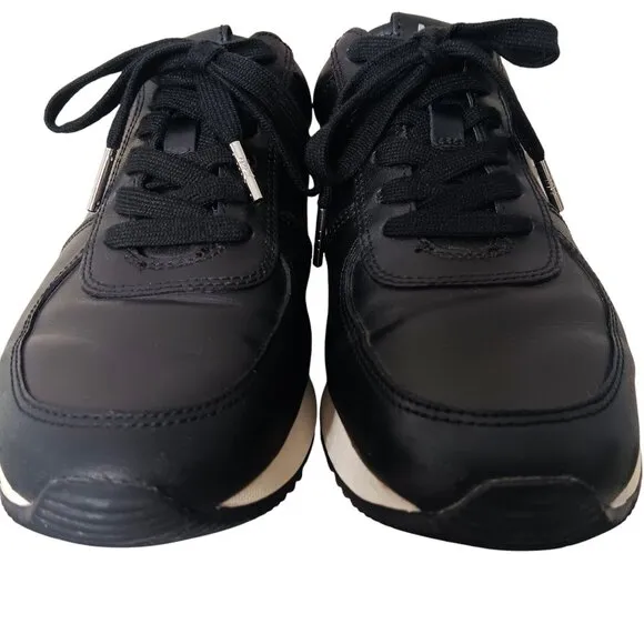 MICHAEL MICHAEL KORS Women's MK Allie Trainer Shoes Black Leather Sneakers SZ 8M