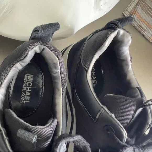 Michael Kors Felicia Leather Trainer Black Platform Sneakers Size 8M
