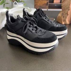 Michael Kors Felicia Leather Trainer Black Platform Sneakers Size 8M