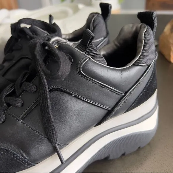 Michael Kors Felicia Leather Trainer Black Platform Sneakers Size 8M