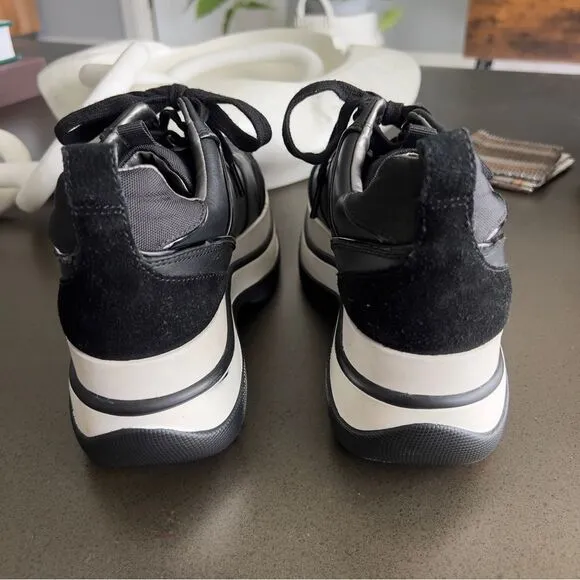 Michael Kors Felicia Leather Trainer Black Platform Sneakers Size 8M