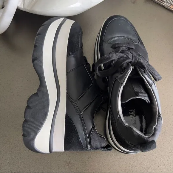 Michael Kors Felicia Leather Trainer Black Platform Sneakers Size 8M