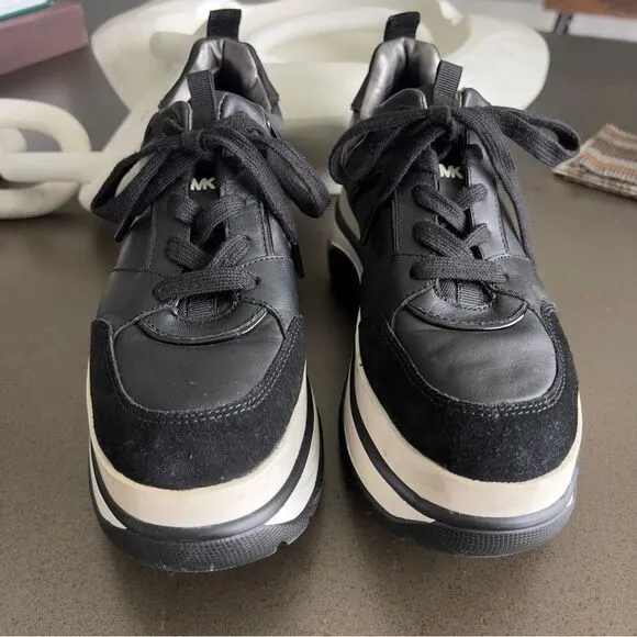 Michael Kors Felicia Leather Trainer Black Platform Sneakers Size 8M