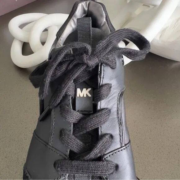 Michael Kors Felicia Leather Trainer Black Platform Sneakers Size 8M