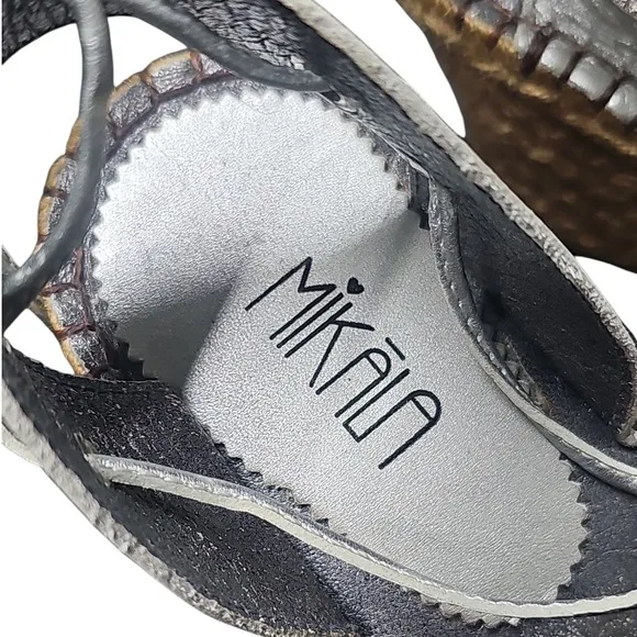 Mikala Silver Wedge Sandals Flower Ankle Tie Espadrille Brazil Shoes Size 8