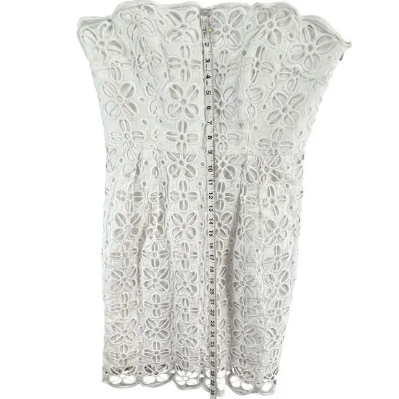 Milly Emalina Dress Womens 10 White Floral Eyelet Strapless Lined Chic Modern