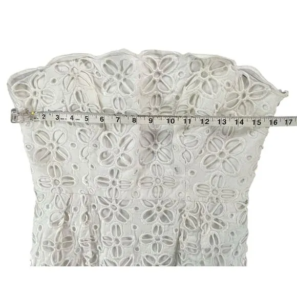Milly Emalina Dress Womens 10 White Floral Eyelet Strapless Lined Chic Modern
