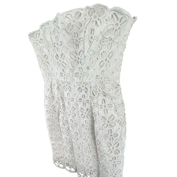 Milly Emalina Dress Womens 10 White Floral Eyelet Strapless Lined Chic Modern