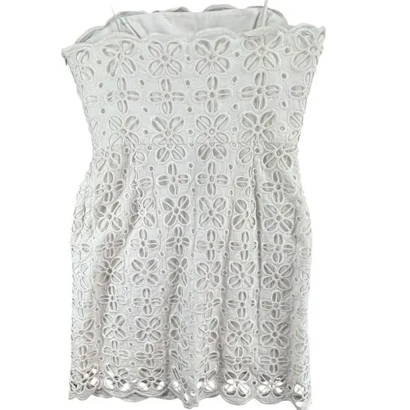 Milly Emalina Dress Womens 10 White Floral Eyelet Strapless Lined Chic Modern