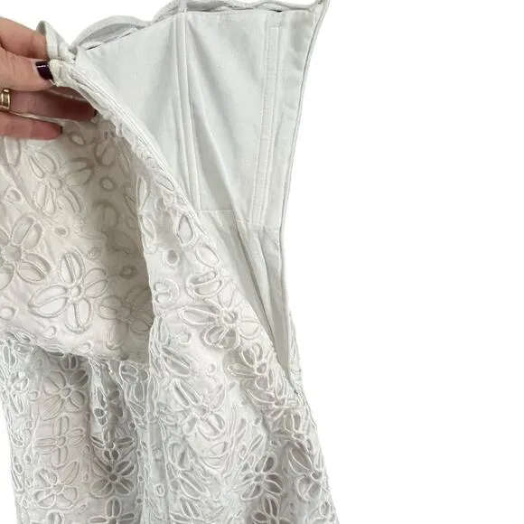 Milly Emalina Dress Womens 10 White Floral Eyelet Strapless Lined Chic Modern