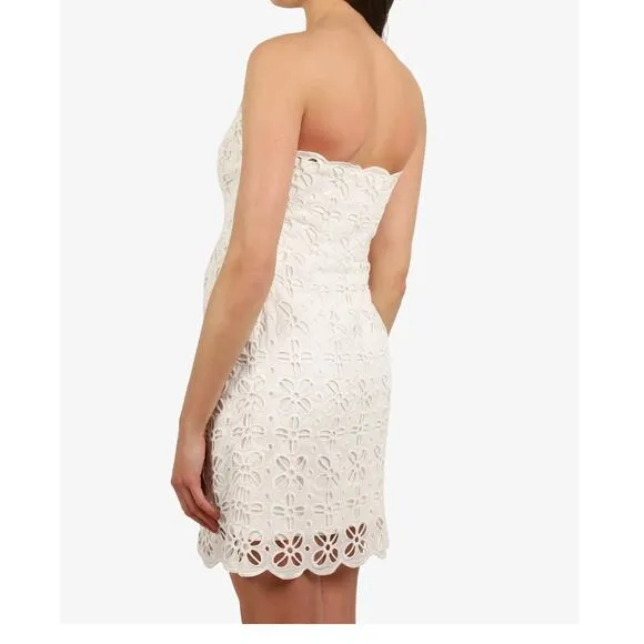 Milly Emalina Dress Womens 10 White Floral Eyelet Strapless Lined Chic Modern