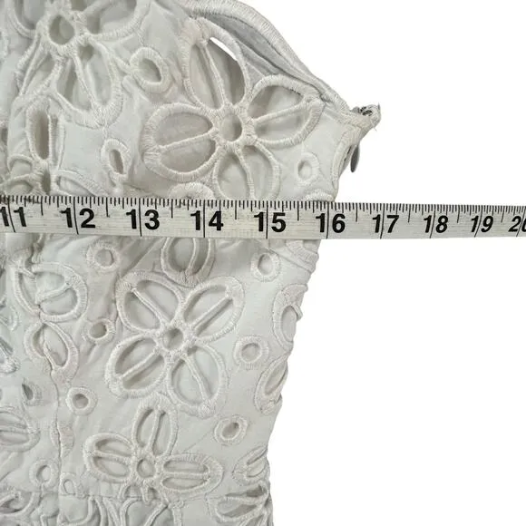 Milly Emalina Dress Womens 10 White Floral Eyelet Strapless Lined Chic Modern