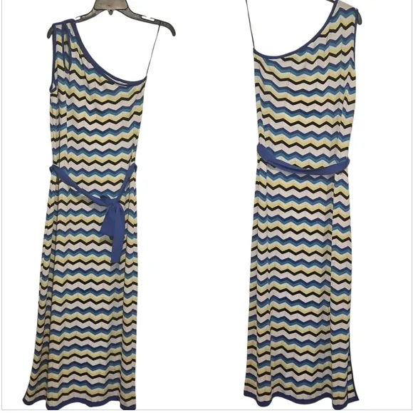 Ming Wang Modern Fit One-Shoulder Column Chevron Soft Knit Maxi Dress