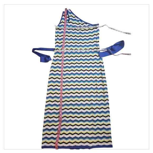 Ming Wang Modern Fit One-Shoulder Column Chevron Soft Knit Maxi Dress