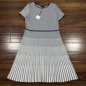 Ming Wang Size Large Navy Blue‎ White Striped Modern Fit Soft Knit A Line Dress