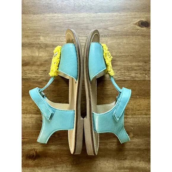 Mini Boden Blue Yellow Lion Raffia Sandals Shoes European Summer Girls 31EU/13US