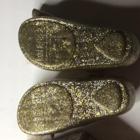 Mini Melissa gold glitter Ultragirl bow jelly flat