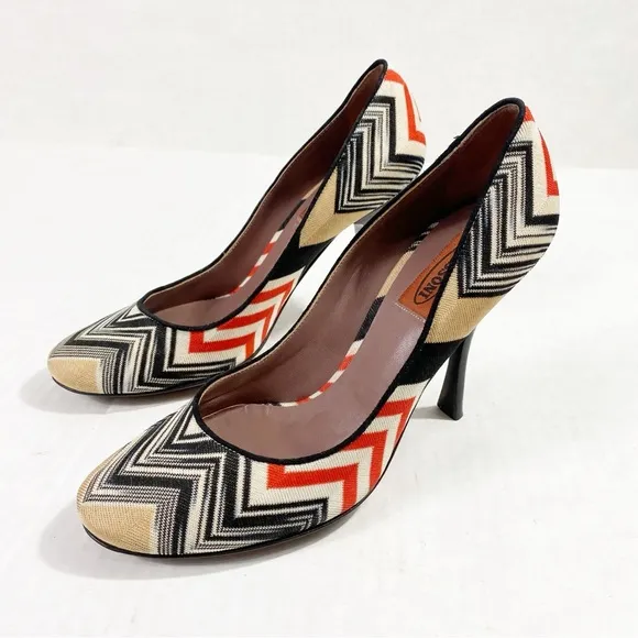 MISSONI Zigzag  Knit Leather Heel Pumps
