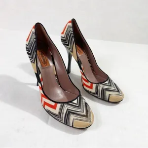 MISSONI Zigzag  Knit Leather Heel Pumps