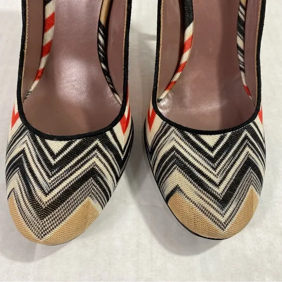 MISSONI Zigzag  Knit Leather Heel Pumps