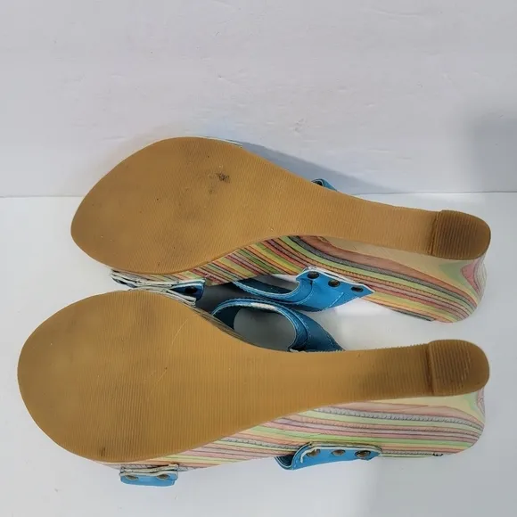 MIZ MOOZ Women's Blue Torquise Marble Rainbow Wedges Sandals Sz 40 Leather