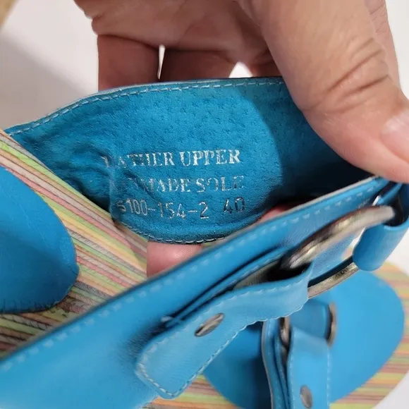MIZ MOOZ Women's Blue Torquise Marble Rainbow Wedges Sandals Sz 40 Leather