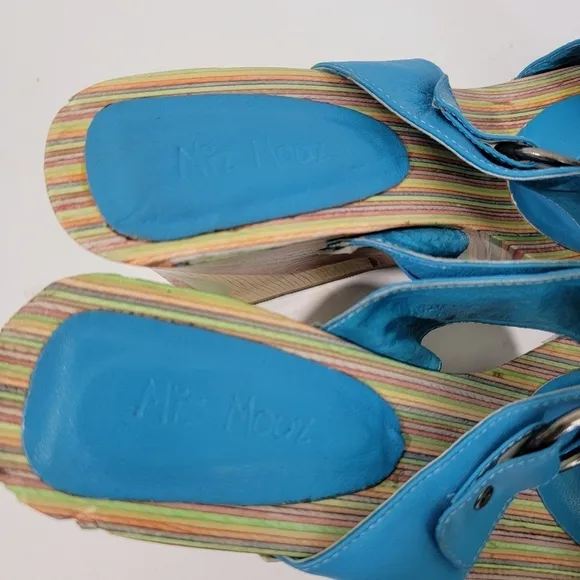 MIZ MOOZ Women's Blue Torquise Marble Rainbow Wedges Sandals Sz 40 Leather