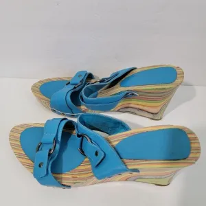 MIZ MOOZ Women's Blue Torquise Marble Rainbow Wedges Sandals Sz 40 Leather