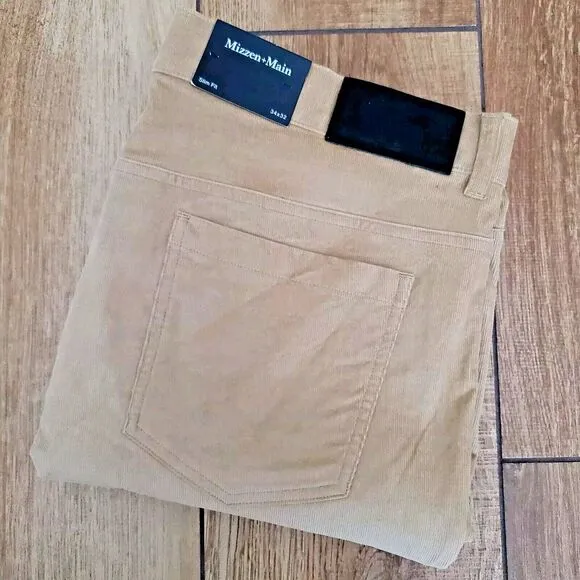 Mizzen Main Pants Mens 34x32 Beige Stretch‎ Leroy Corduroy Slim Fit NWT $158