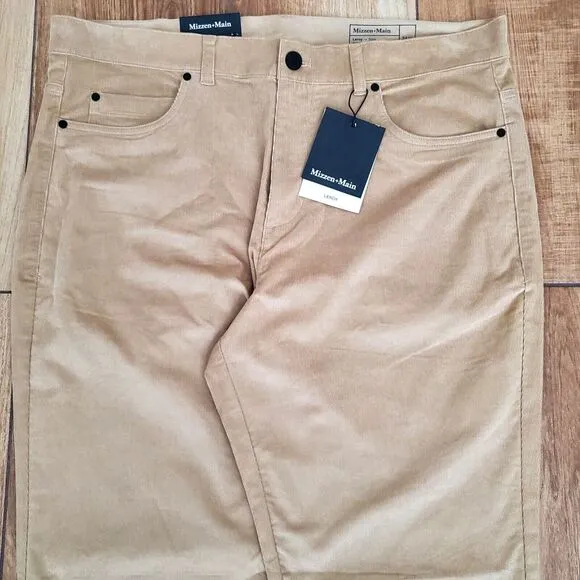 Mizzen Main Pants Mens 34x32 Beige Stretch‎ Leroy Corduroy Slim Fit NWT $158