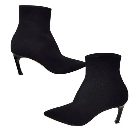 M.M. Lafleur Lana Boot 3D-Knit Pointed Toe Stiletto Heel Black Sz EU 37.5 US 7.5