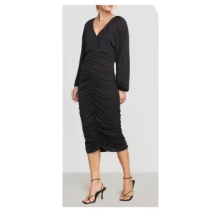 Modern Citizen Black Ruched V-Neck Drape Midi Dress