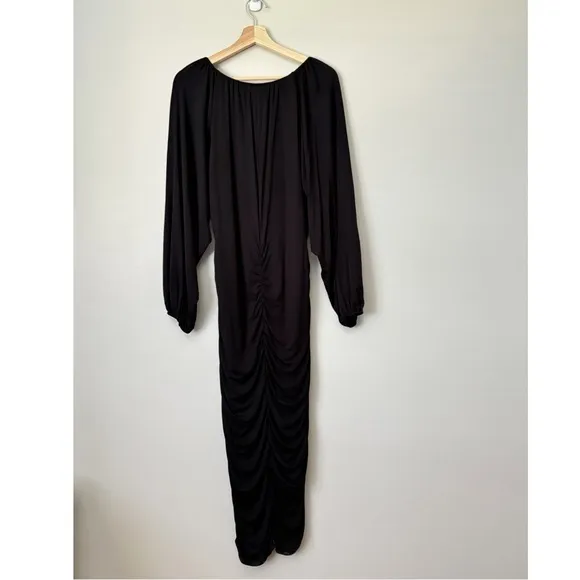 Modern Citizen Black Ruched V-Neck Drape Midi Dress