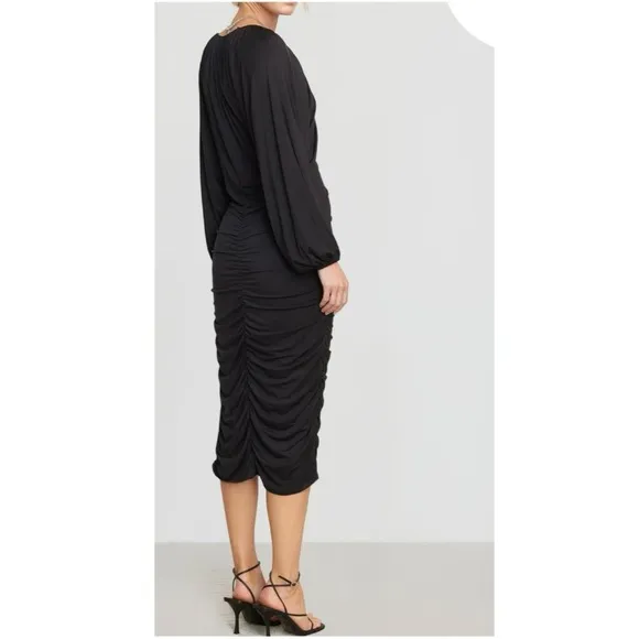 Modern Citizen Black Ruched V-Neck Drape Midi Dress