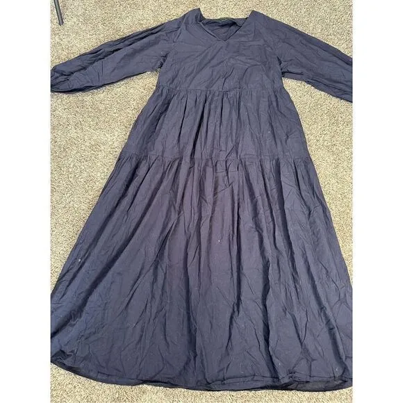 Modern Citizen Delia Maxi Dress Navy Blue Poplin Tiered Cotton Boho XS/S